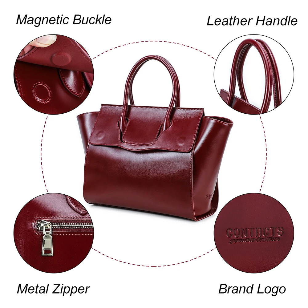 2026 High-Quality Elegant Ladies Burgundy Genuine Leather Laptop Tote Bag, Zippered Opening, 13.3 Inches