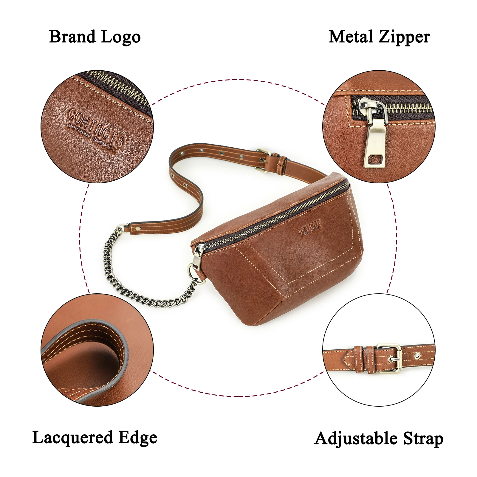 2026 Trendy Motorcycle Off-Road Style Minimalist Fashion Genuine Leather Women’s Crossbody Bag, Ladies Sling Waist Bag with Single-Shoulder Strap