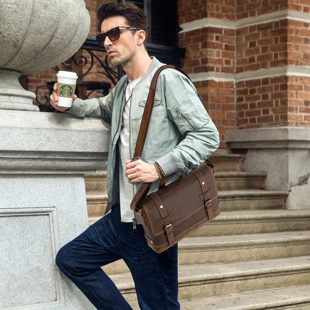2026 Men's Messenger Bag Laptop Leather Soft Briefcase