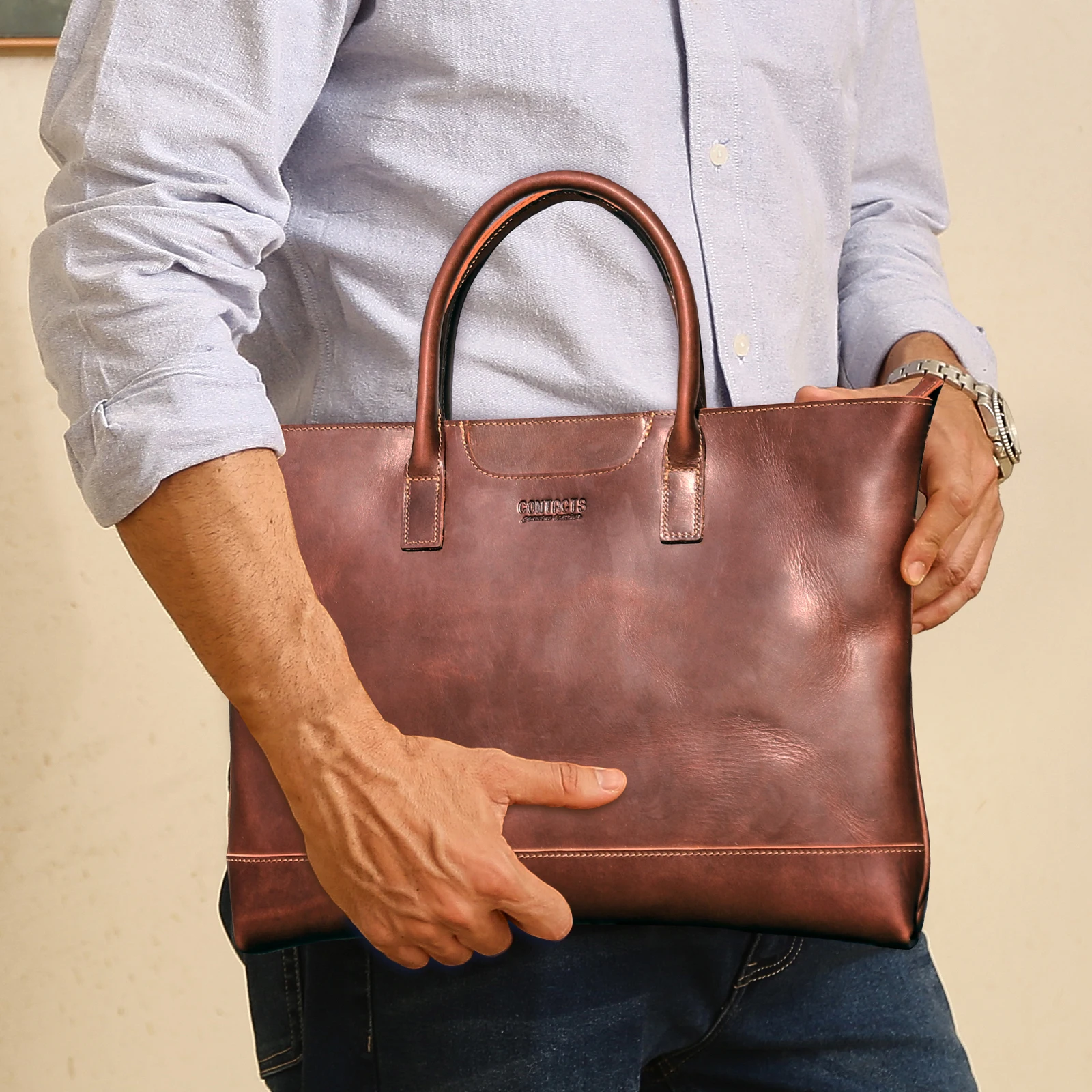 2026 Premium Men's Retro Leather Notebook Bag with Front Phone Pocket