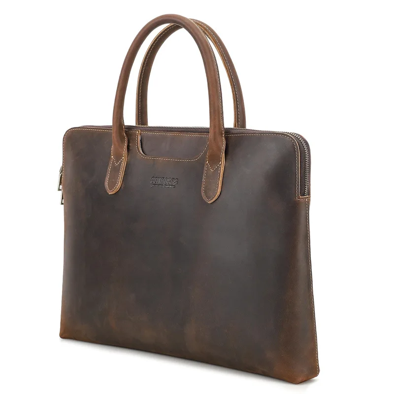 2026 Black Angel Retro Crazy Horse Leather Portable Men's Business Briefcase Universal Laptop Bag