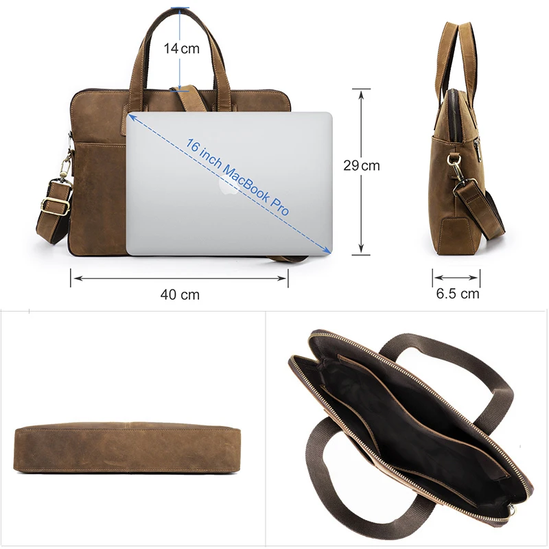 15 Inch Large Office Briefcase Bag Mens Business Travel Messenger Leather Laptop Bag