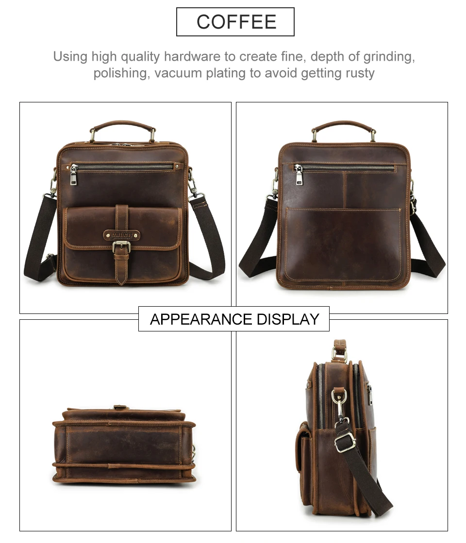 2026 Retro Crazy Horse Leather Flat Messenger Bag, Compatible with 12.9-inch iPad, Men’s Crossbody Shoulder Bag, Large Capacity