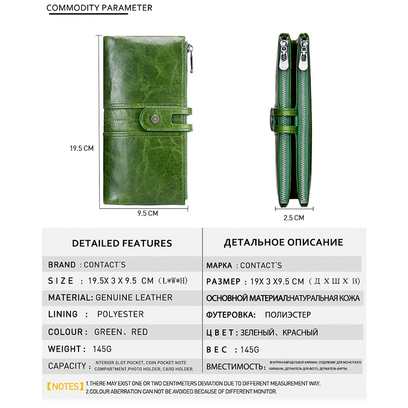 Luxury Fashion Natural Genuine Long Leather Rfid Passport Money Clip Wallet Multi Functional Buckle Purses for Women