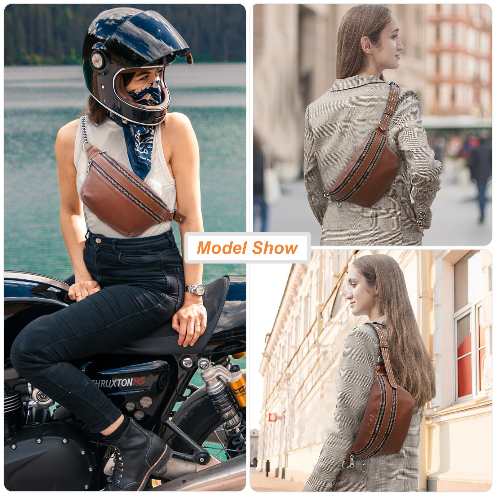 2026 Trendy Motorcycle Off-Road Style Minimalist Fashion Genuine Leather Women's Crossbody Bag, Ladies Sling Waist Bag with Single-Shoulder Strap