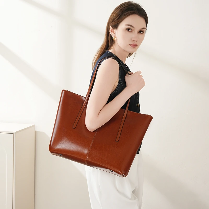 Luxury Extra Large Capacity Fashion Women’s Office Leather Shoulder Bag with Zip Closure Travel Tote Bag