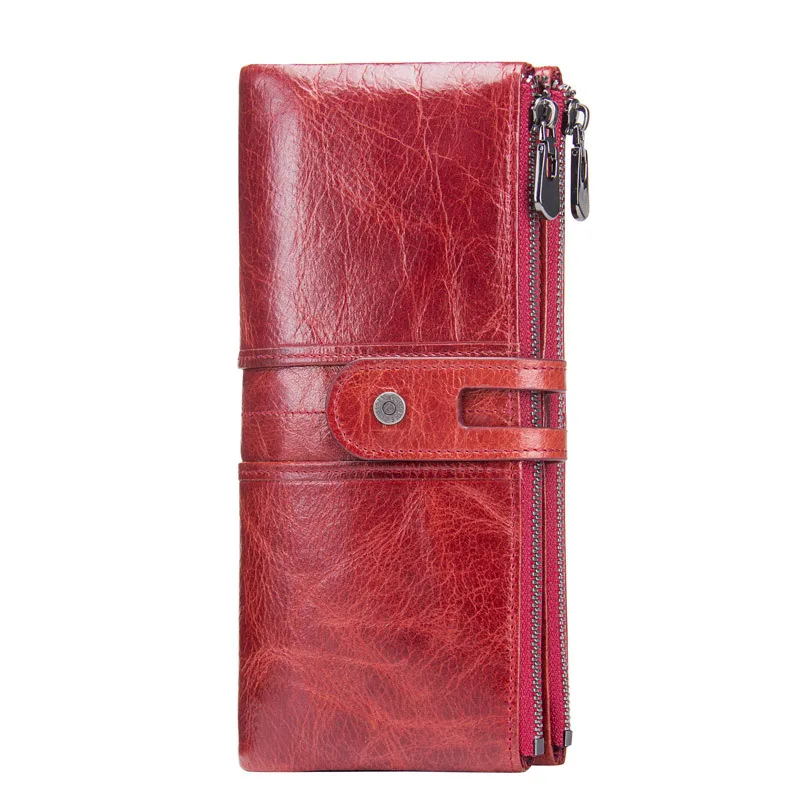 Luxury Fashion Natural Genuine Long Leather Rfid Passport Money Clip Wallet Multi Functional Buckle Purses for Women
