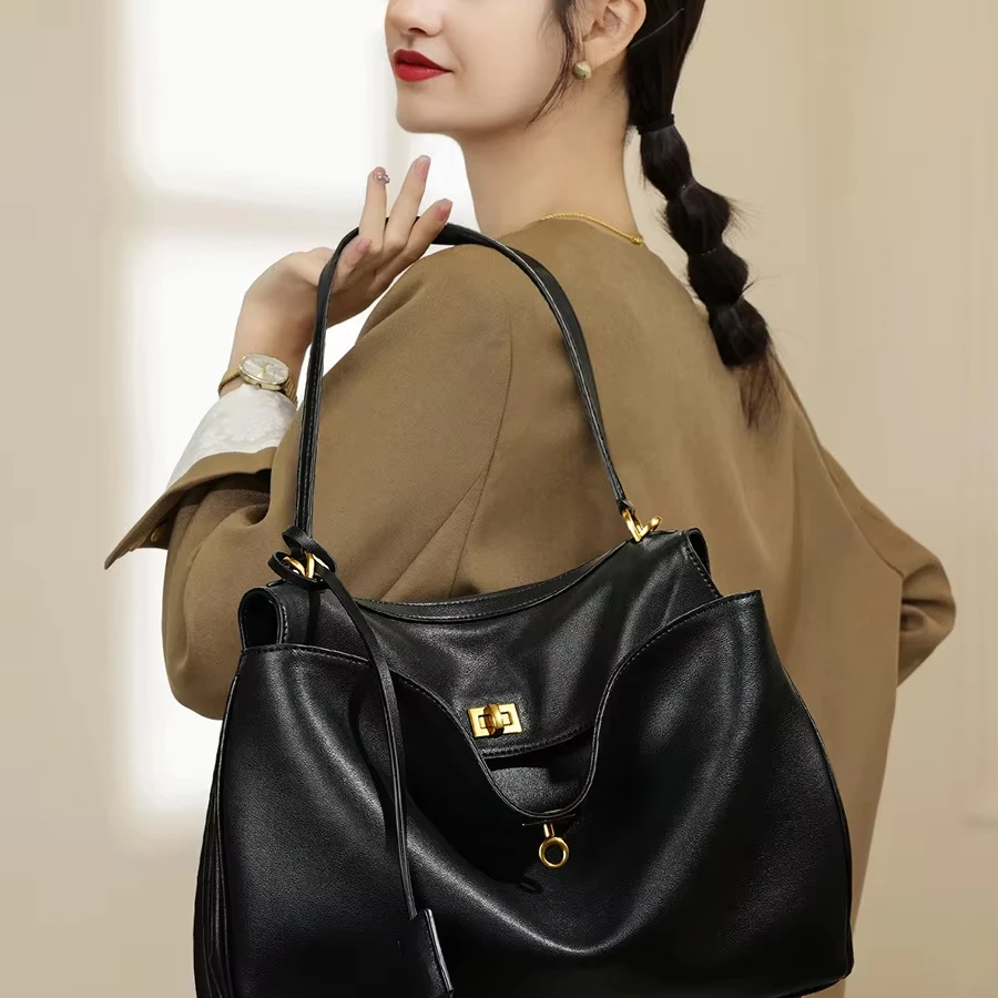 2026 Ladies High-End Large Capacity Single-Shoulder Tote Bag, Leather Polyester, Suitable for Summer and Autumn