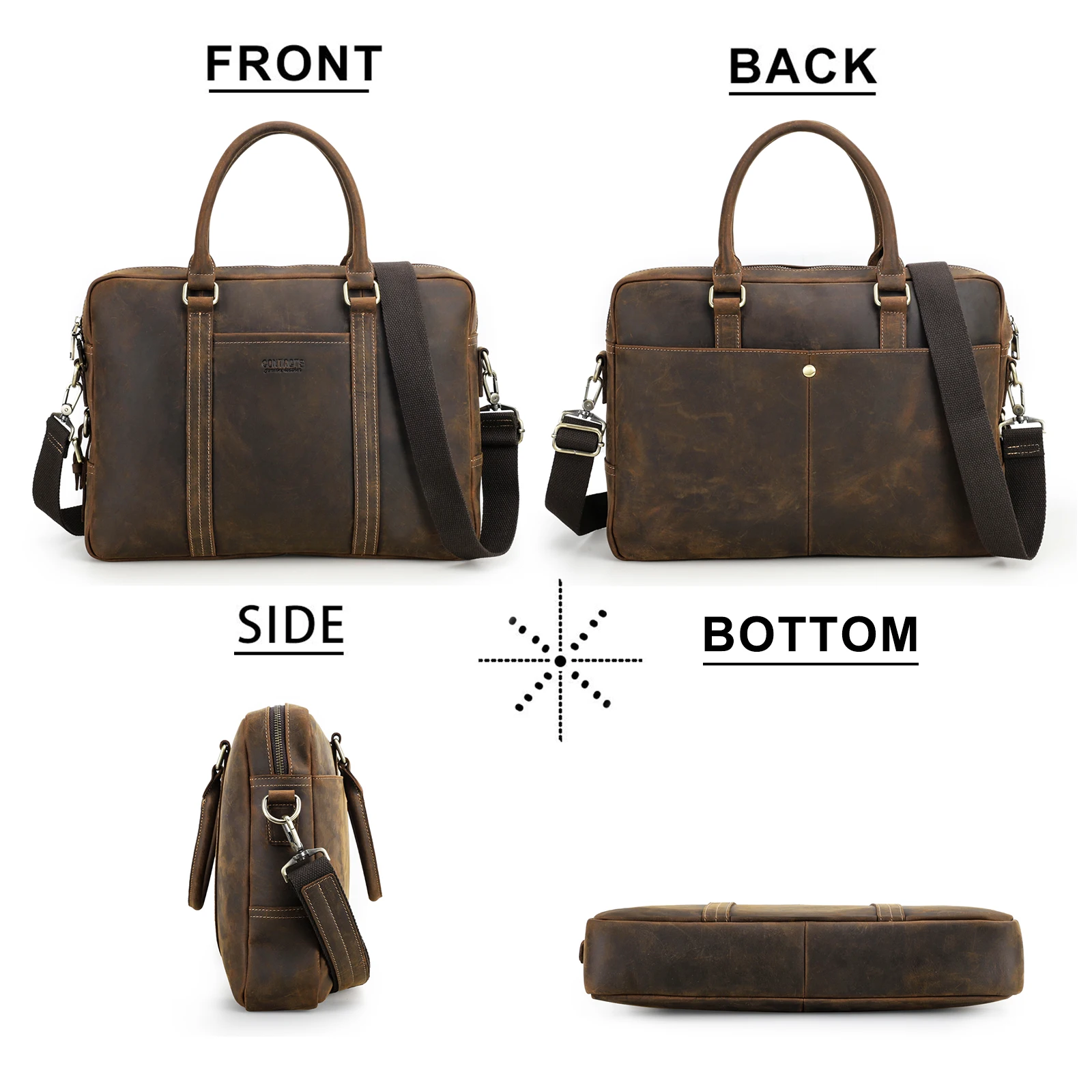 Notebook bag, retro cowhide men’s office computer briefcase.