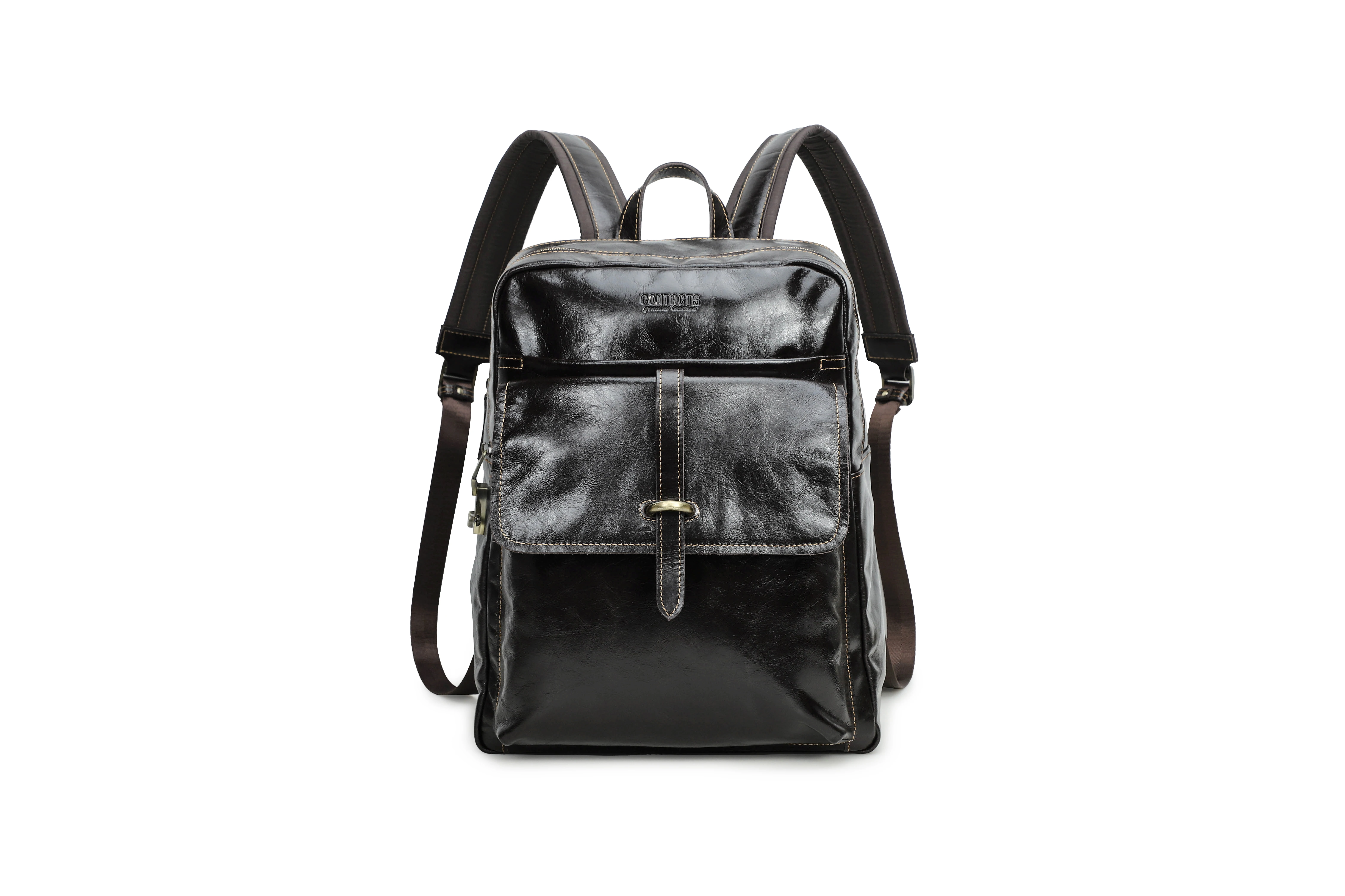 Mens Anti-Theft Genuine Leather 14" Laptop Backpack Bags Full Grain Oil Leather Travel Backpack Rucksack for Men With Coded Lock