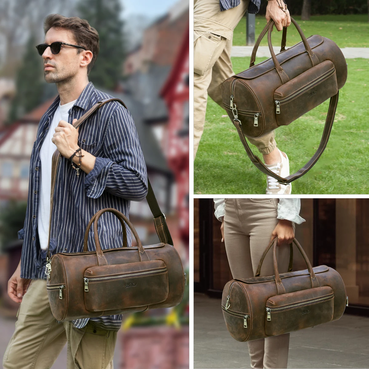 2026 Retro Unisex Crazy Horse Leather Travel Motorcycle Cross-country Bag, Unisex Outdoor Weekend Travel Bag, Business Travel Bag