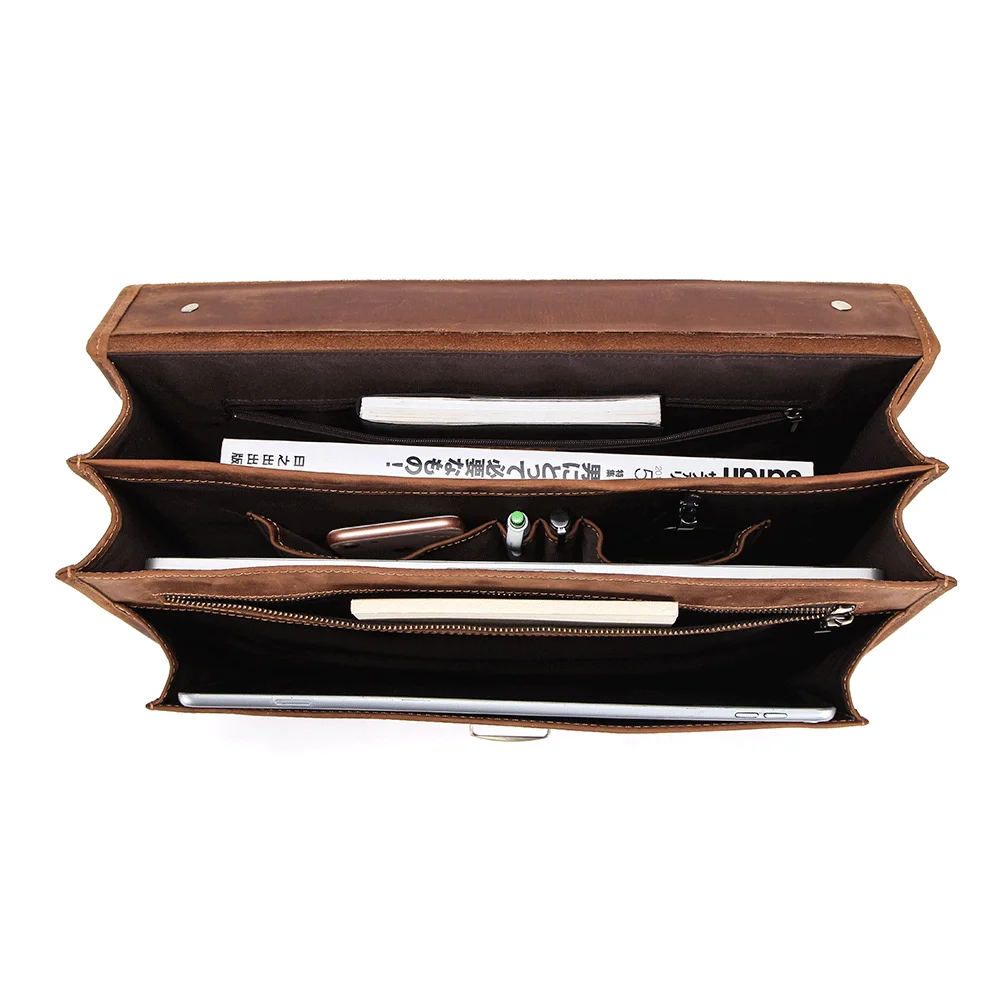 2026 Retro Brown Leather Travel Briefcase for Men, 14.2-inch Laptop Compartment, Expandable 12.9-inch iPad Sleeve.