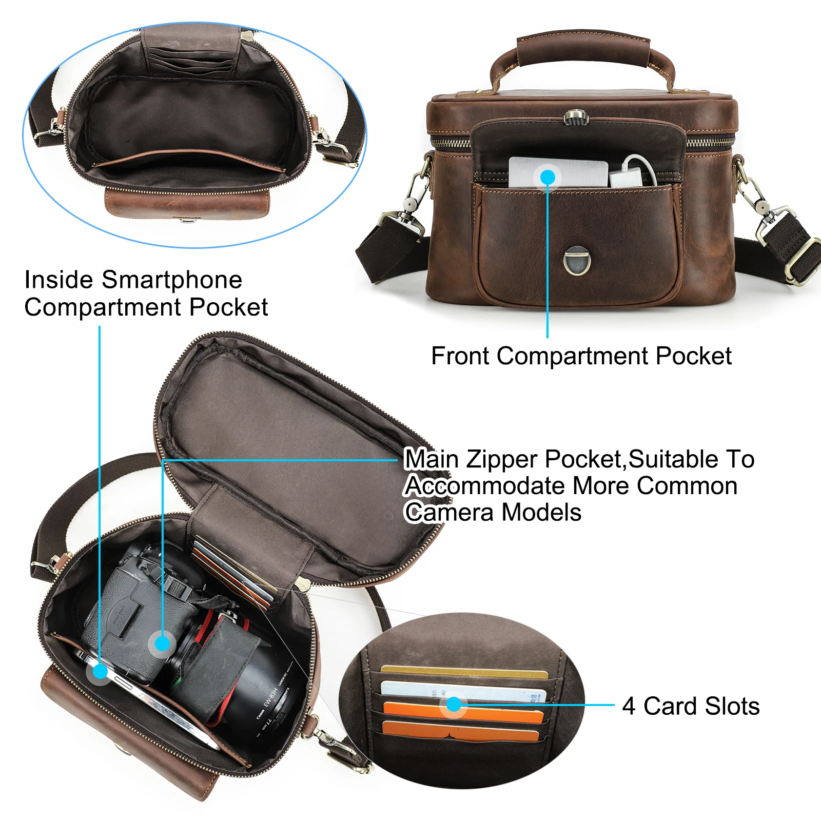 2026 Men’s Crazy Horse Leather Thick-Grain Motorcycle Off-Road Postal Bag, Single-Shoulder Crossbody Bag, Men’s Small Handbag with Card Slot