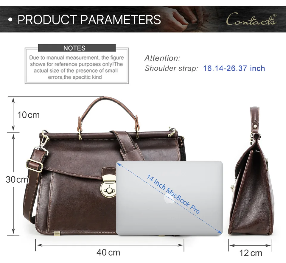 2026 Italian Leather Laptop Bag Large Capacity Lock Men’s Genuine Leather Briefcase