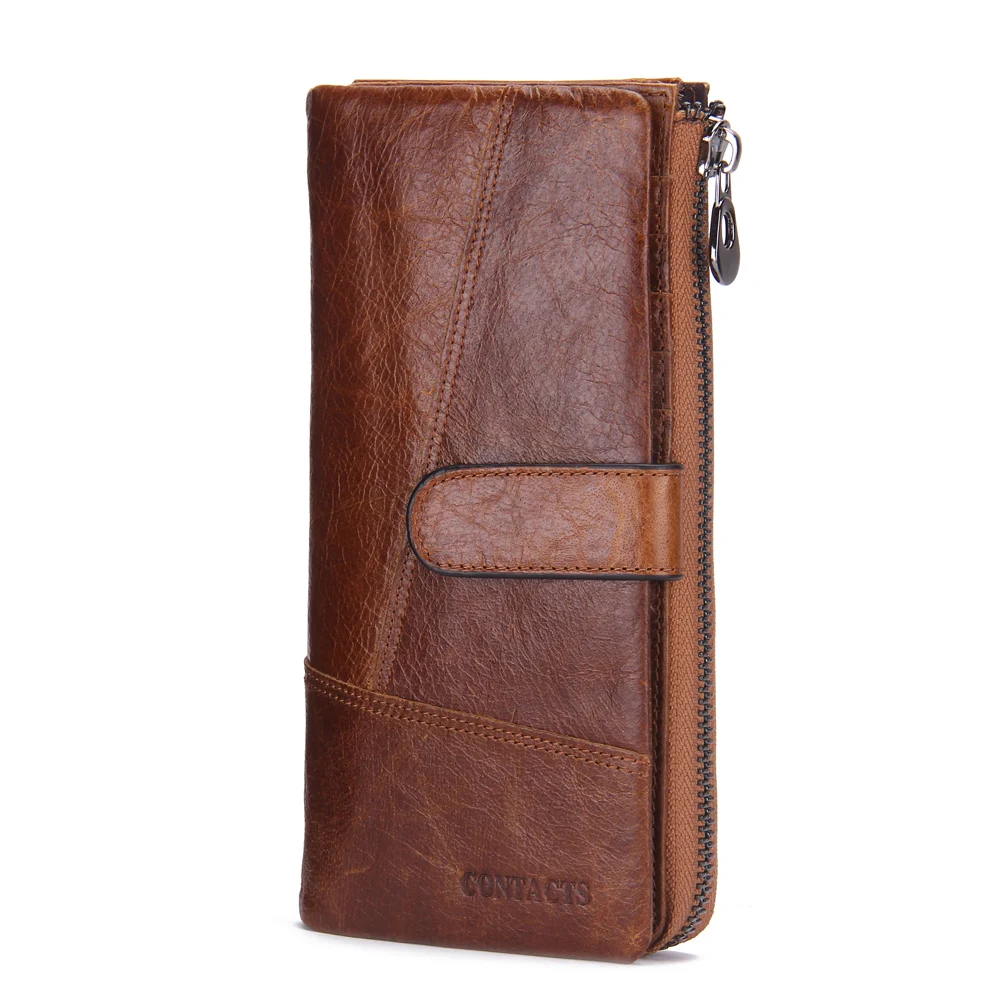 2026 Fashion Genuine Leather Long Zipper Card Holder Wallet Design Mobile Phone Clutch Wallet for Men