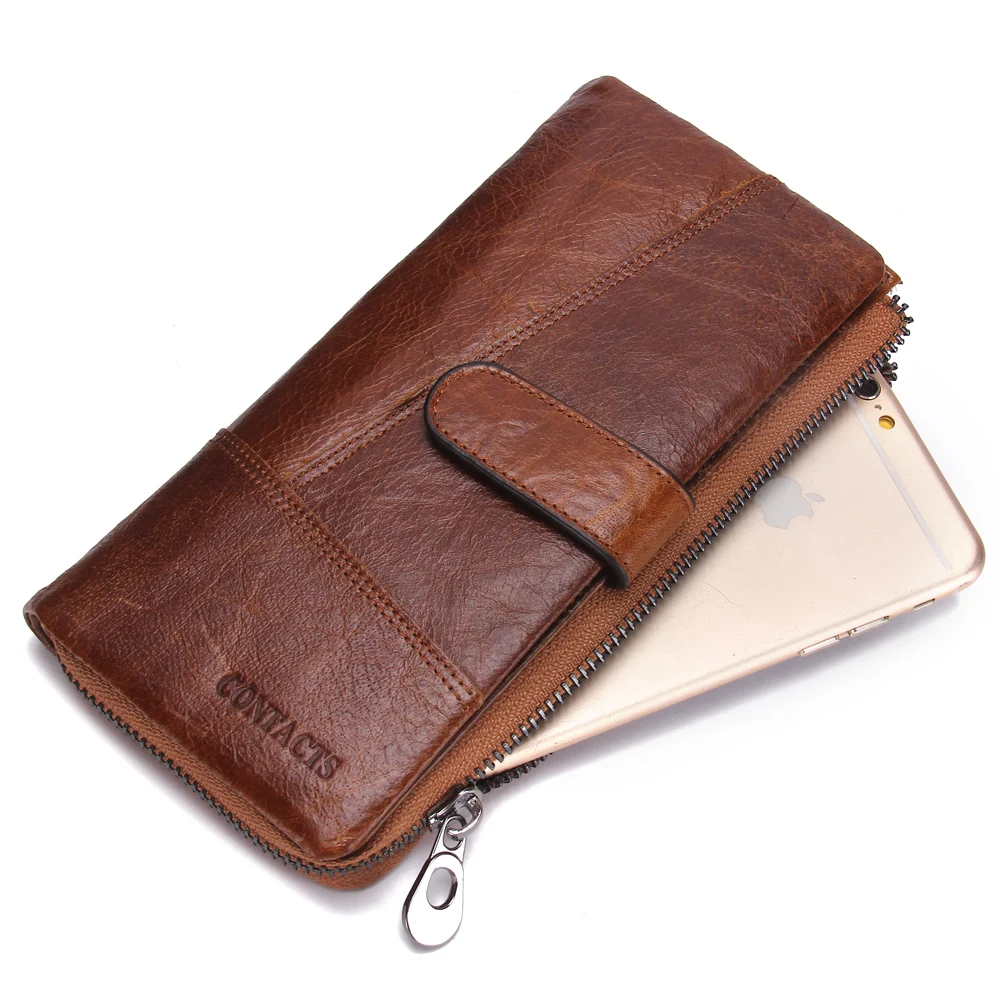 2026 Fashion Genuine Leather Long Zipper Card Holder Wallet Design Mobile Phone Clutch Wallet for Men