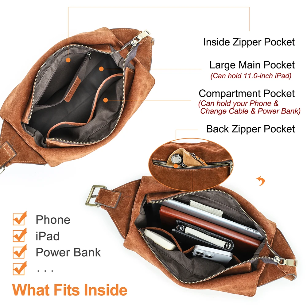 Minimalist 3-in-1 Real Suede Bag Convertible Genuine Cowhide Suede Handbag Crossbody Shoulder Bag for Women Detachable Strap