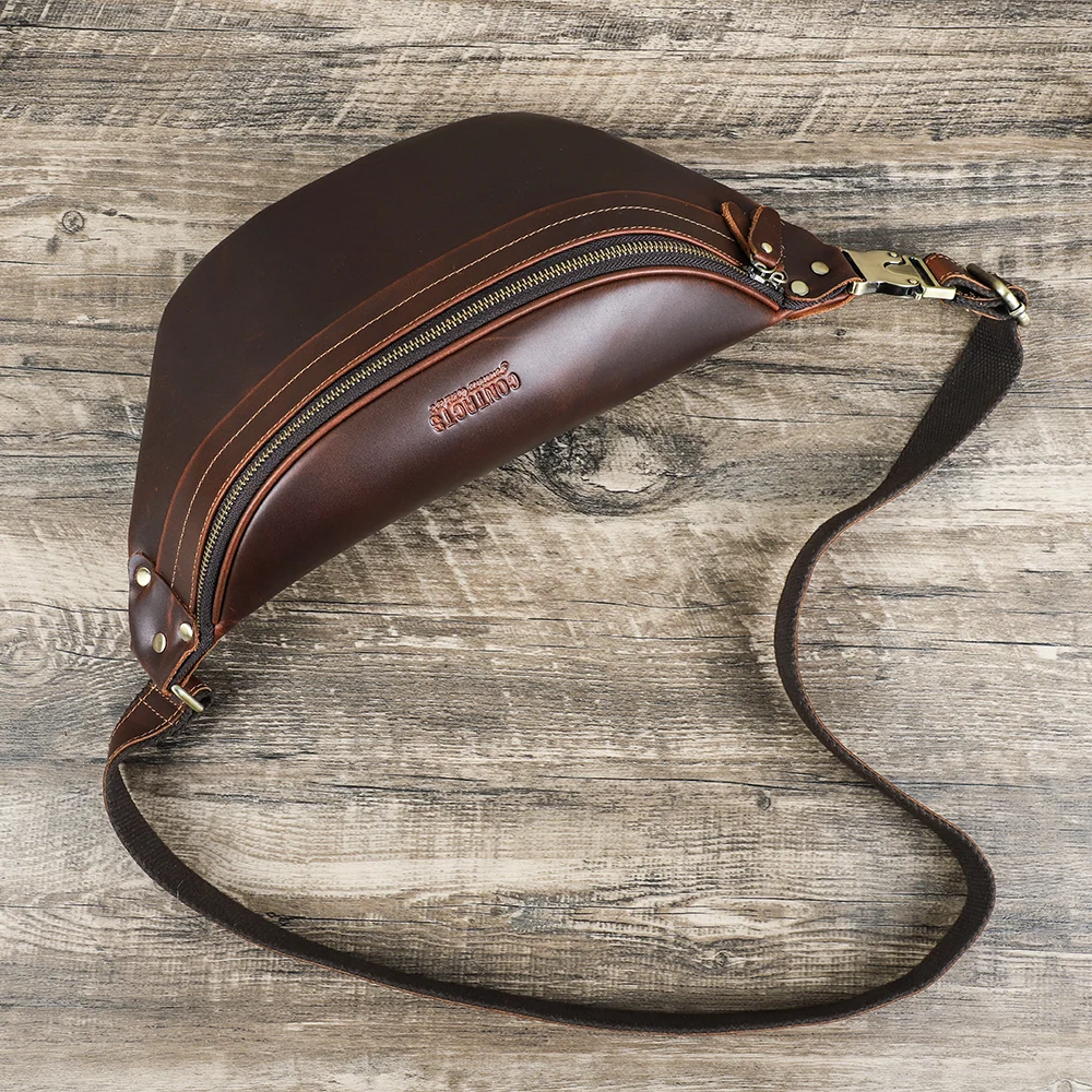 2026 Retro Motorcycle Off-road Leather Dual-color Chest Pack Waist Belt Fanny Pack Men’s Luxury Hip Bag Large Capacity