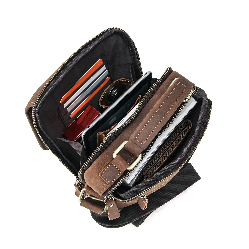 2026 Men’s Motorbike Off-Road Bag, Crafted from Genuine Leather, Featuring Multiple Zippered Pockets, a Compact Crossbody Shoulder Bag