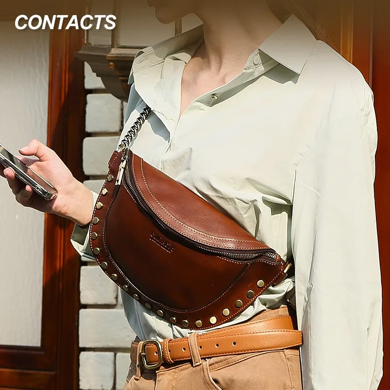 2026 New Luxury Motorbike Off-Road Women’s Waist Bag, Stylish Banana Waist Bag, Leather Women’s Crossbody Chest Bag