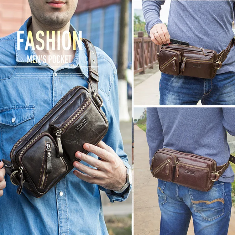 2026 High-Quality Luxury Retro Travel Sports Crossbody Waist Bag - Men's Motorbike Off-Road Genuine Leather Chest Pack