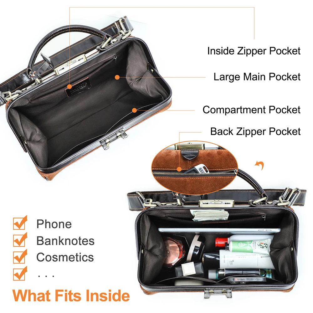 2026 Retro Brown Suede Lady Doctor’s Bag Anti-Theft Crossbody Handbag Top Lock Genuine Leather