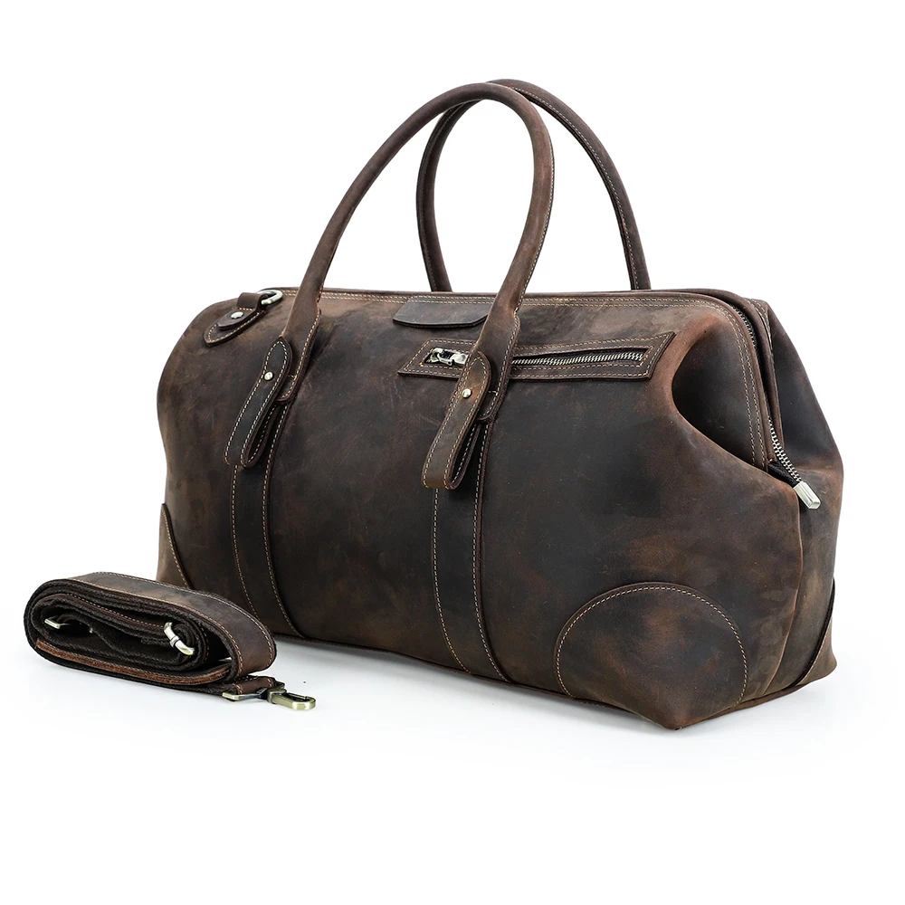 2026 Retro Large-Capacity Leather Gym Bag, Reinforced Opening with Multiple Compartments Design, Men's Travel Tote Suitable for 14-inch MacBook Pro.