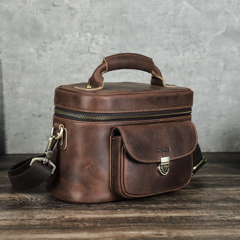 2026 Men's Crazy Horse Leather Thick-Grain Motorcycle Off-Road Postal Bag, Single-Shoulder Crossbody Bag, Men's Small Handbag with Card Slot