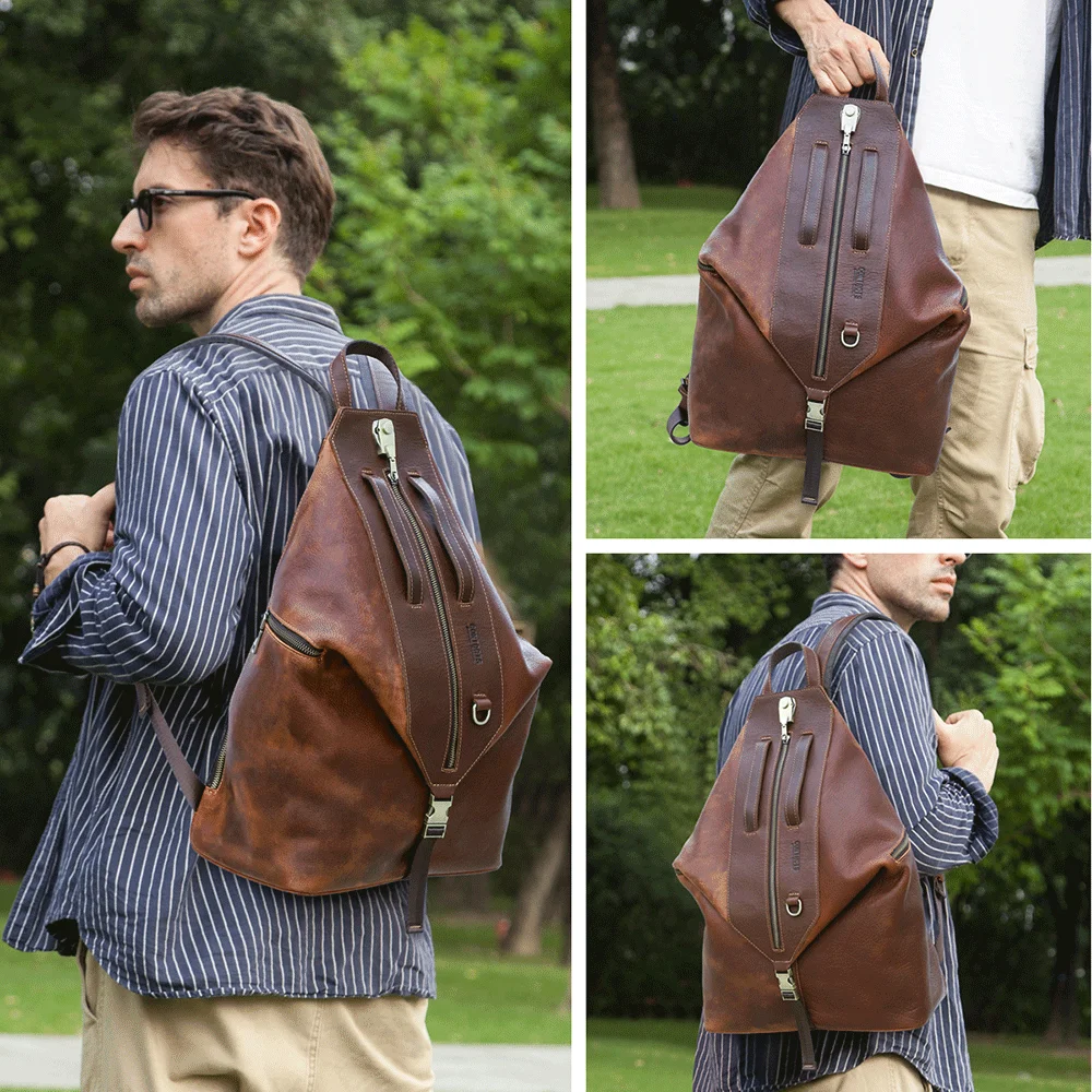 2026 New Genuine Leather Travel Backpack for Motorcycles - Sports Hiking and Mountaineering Dual-Shoulder Backpack