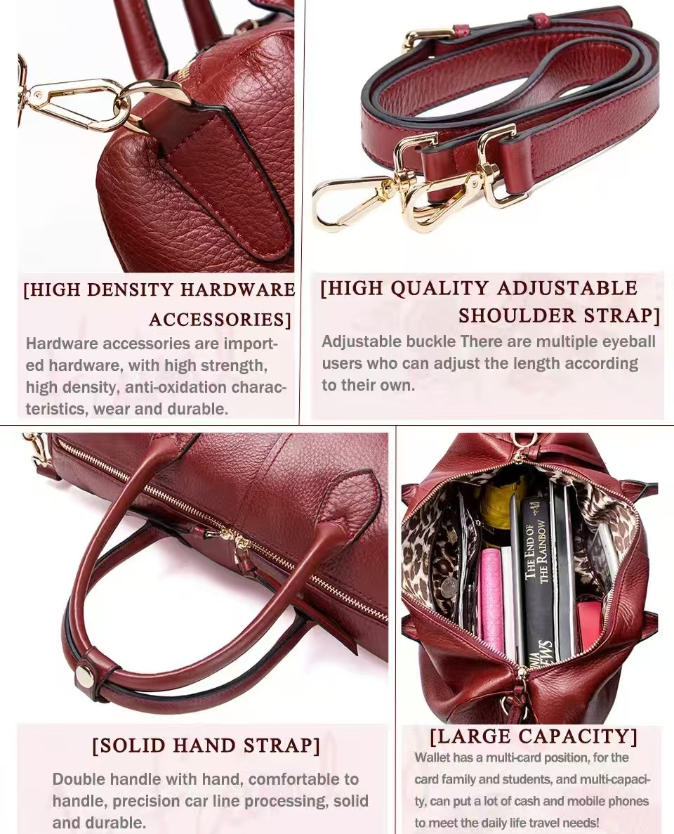 2026 Black Angel Casual Women’s Genuine Leather Handbag Fashion Trend Top Layer Cowhide Women’s Shoulder Crossbody Bag