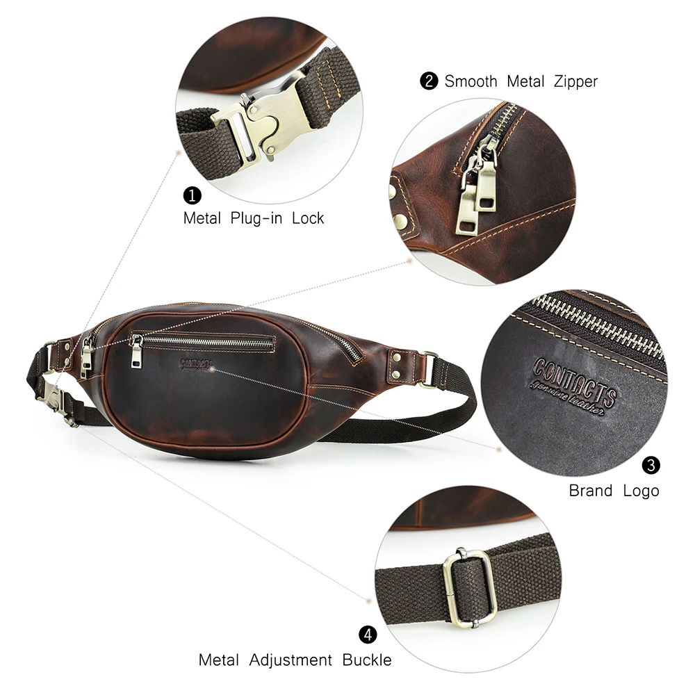 2026 Motorcycle Off-Road Classic Genuine Leather Men’s Rear Bag – Convertible Crossbody/Waist Bag with Quick-Release Buckle Waist Pack