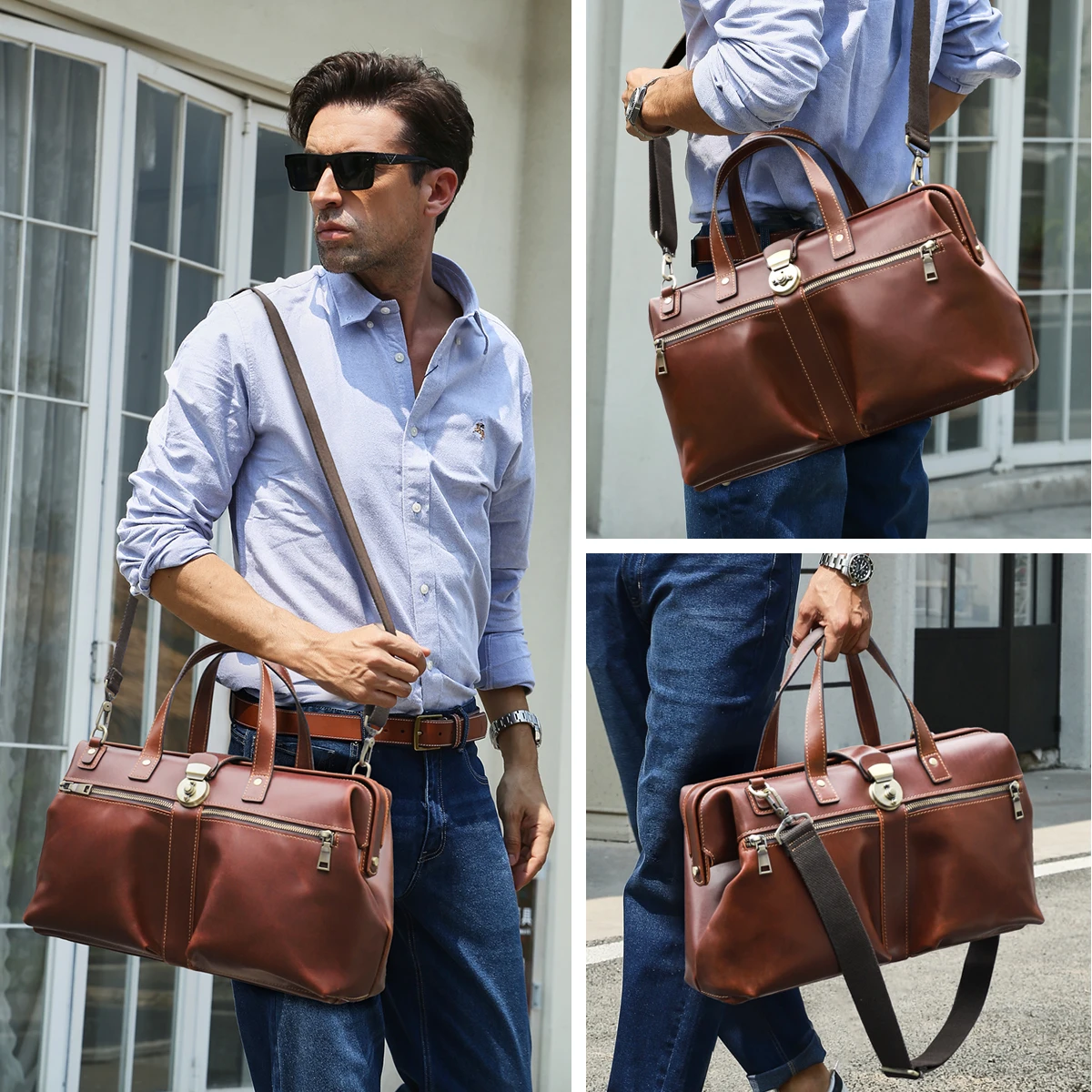 2026 Retro Oil Wax Leather Motorbike Off-Road Men's Metal Bag with Detachable Shoulder Strap and Press-Lock Closure