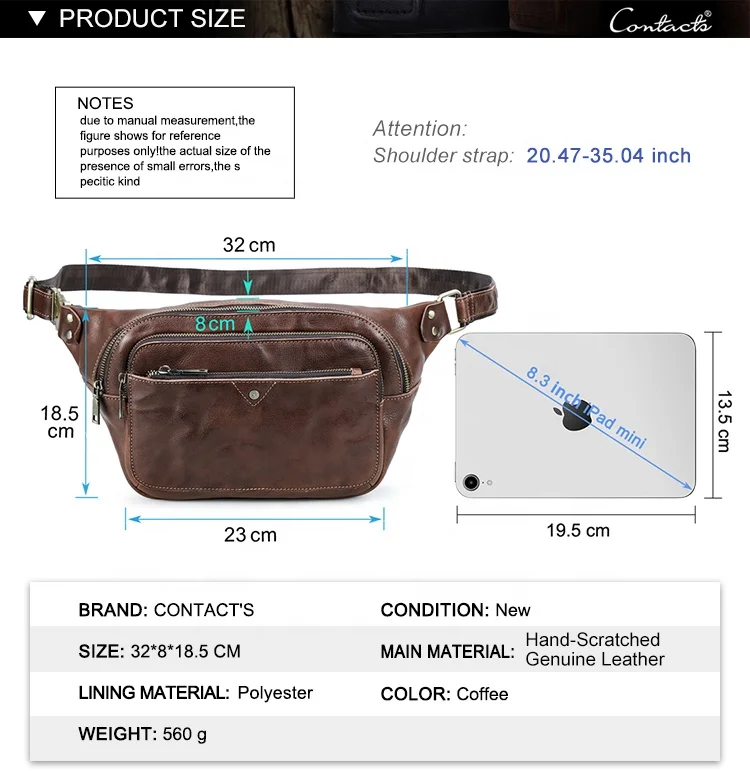 Vintage Full Grain Two Tone Water Washed Cow Leather Crossbody Running Belt Fanny Pack Chest Pouch Waist Bag for Men