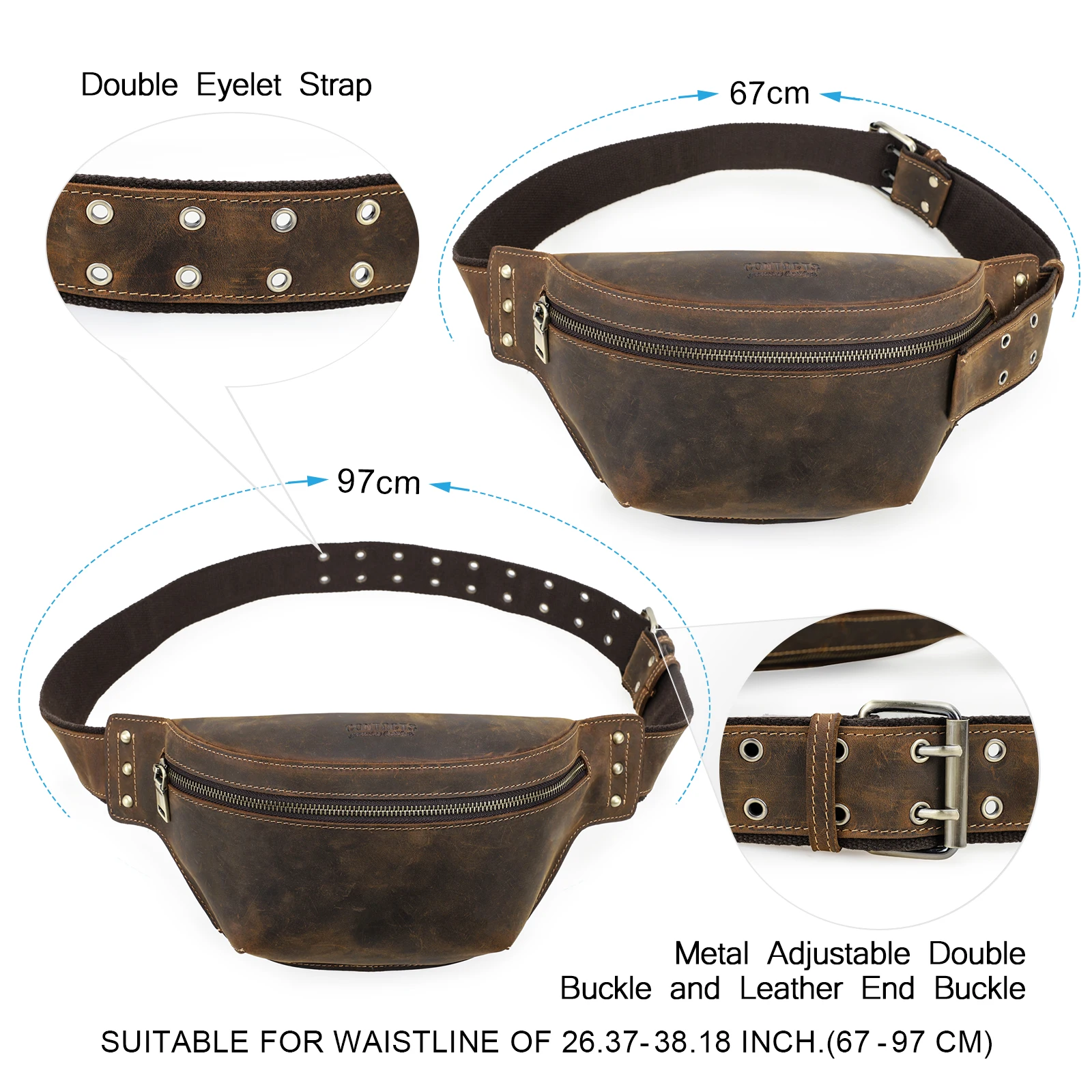 Retro Leather Waist Bag, Men’s Crossbody Front Bag, Minimalist Crazy Horse Leather Men’s Belt Bag with Wide Shoulder Strap